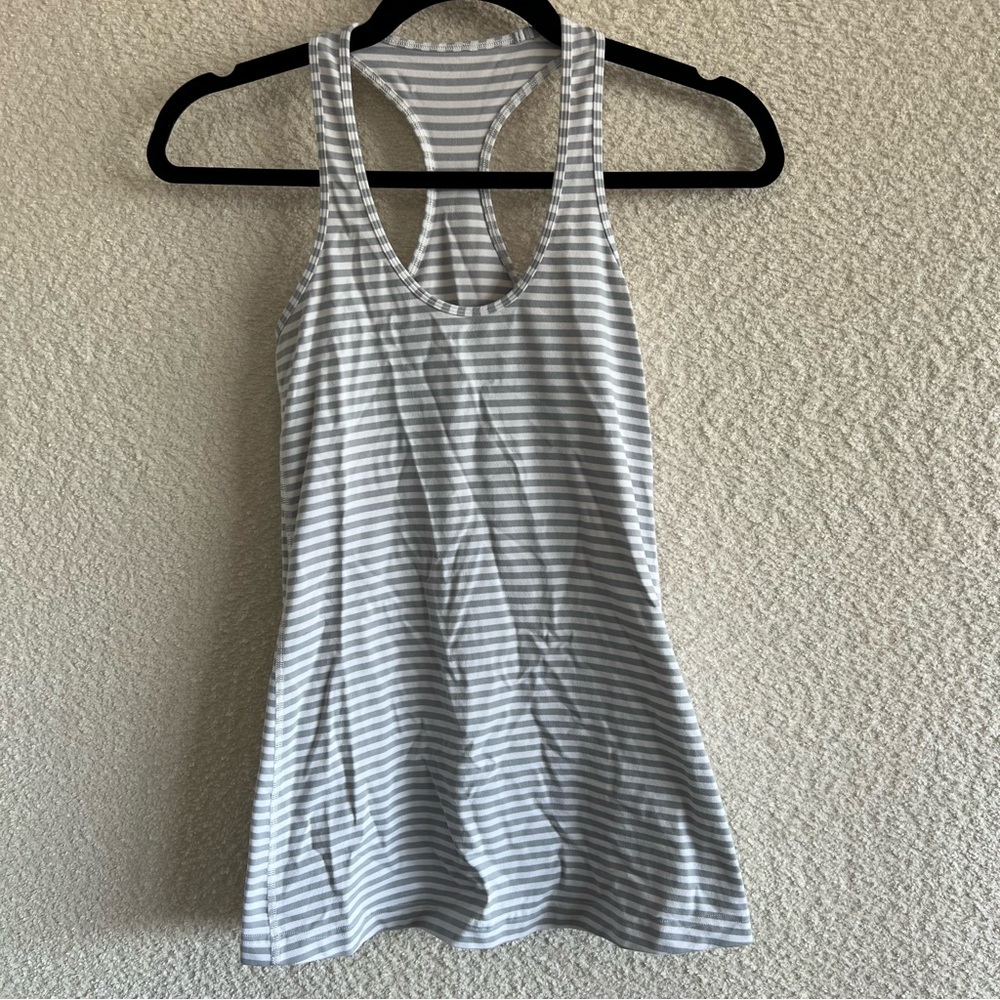 lululemon athletica Gray and White Striped Racerback Tank